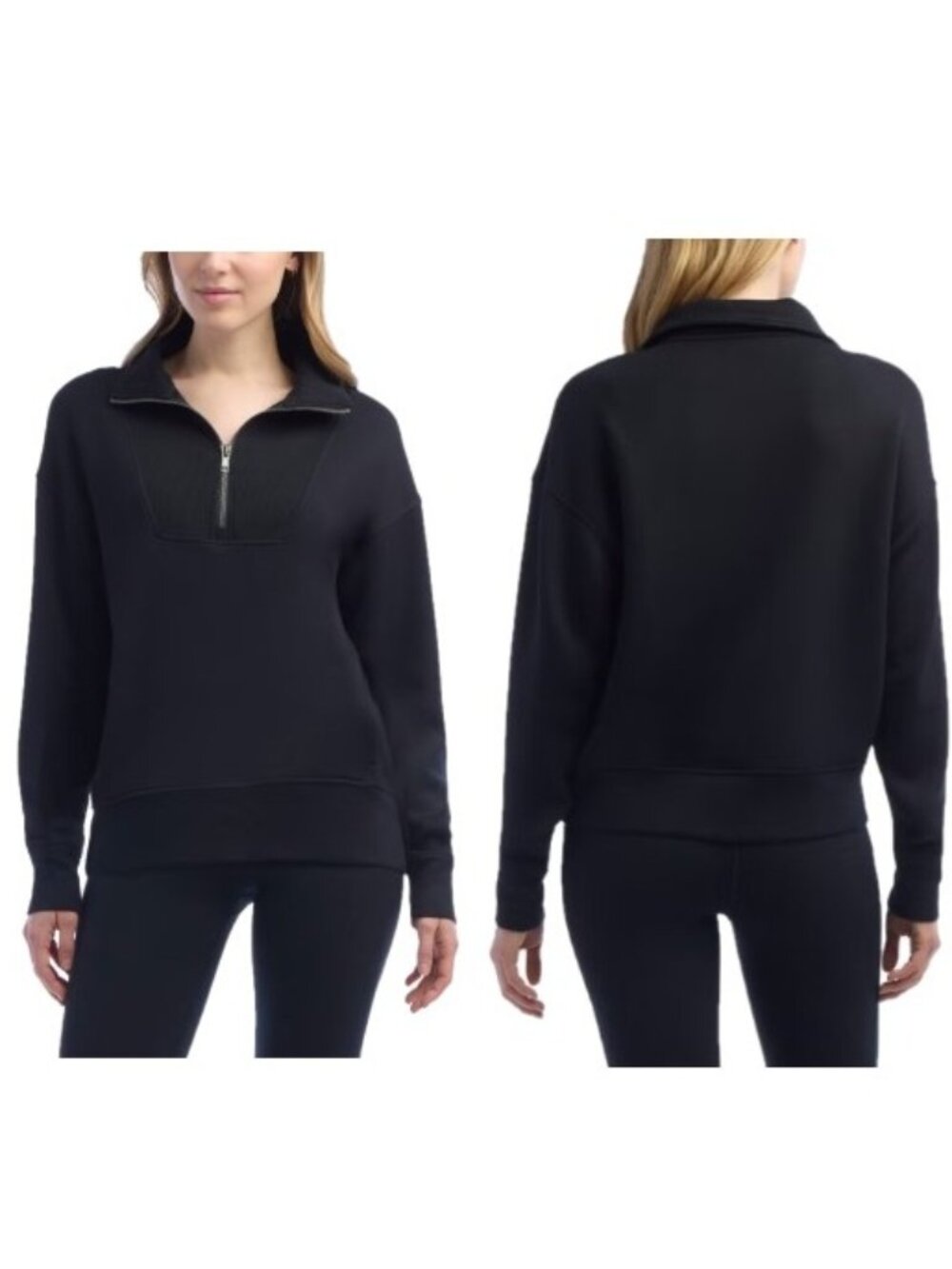 NWT Danskin Women's Luxe Half Zip Pullover, Black (Black Salt)